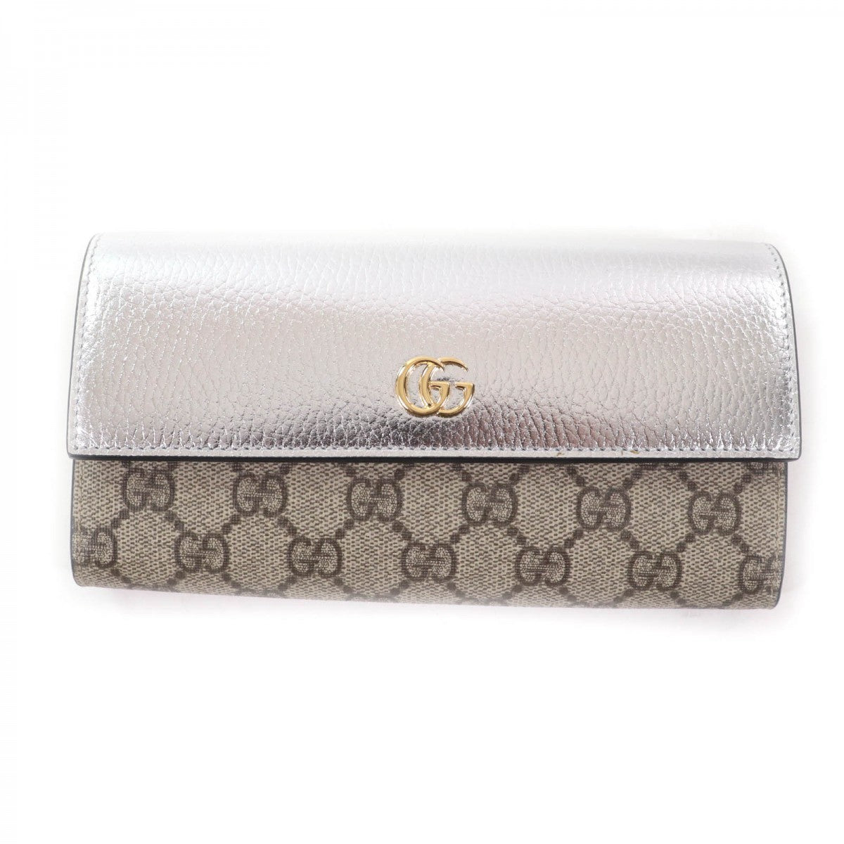 GUCCI Long Wallet Purse 456116 Main: GG Supreme canvas Silver brown Women Used Authentic