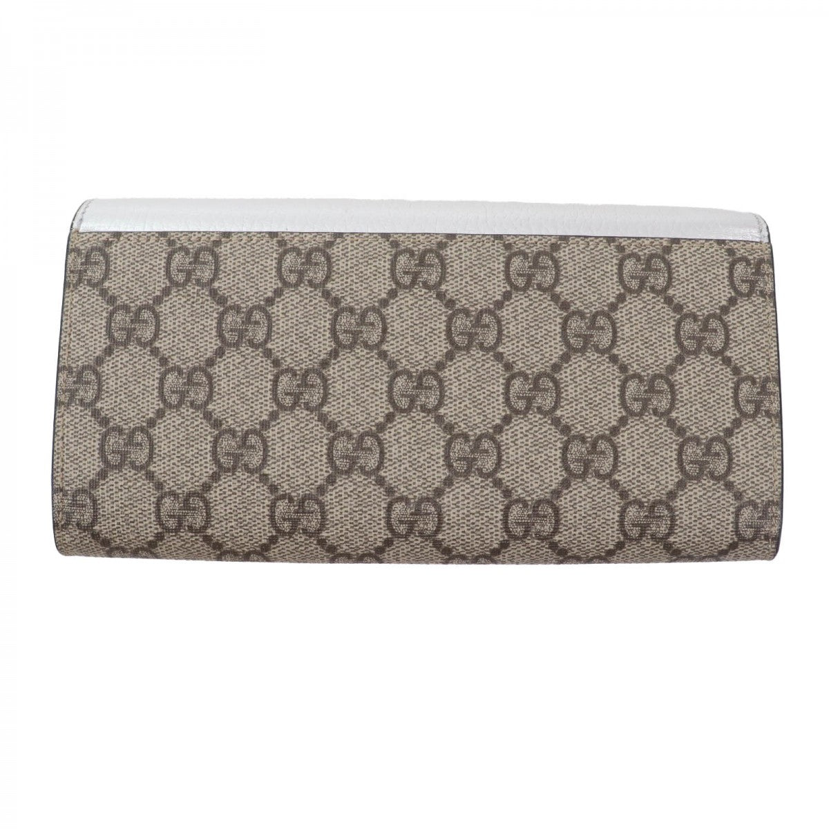 GUCCI Long Wallet Purse 456116 Main: GG Supreme canvas Silver brown Women Used Authentic