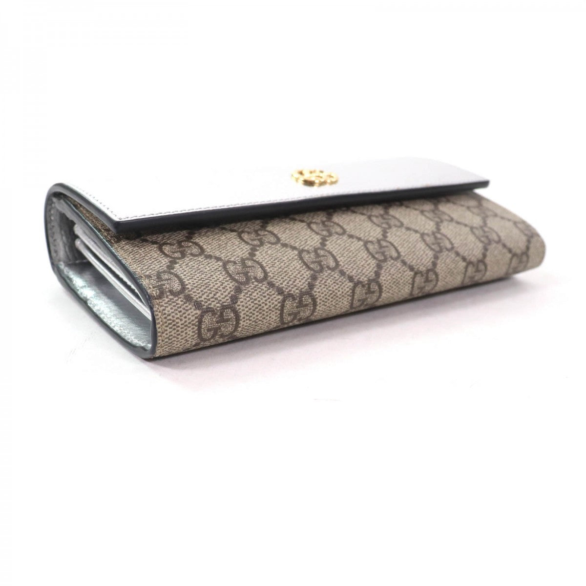 GUCCI Long Wallet Purse 456116 Main: GG Supreme canvas Silver brown Women Used Authentic