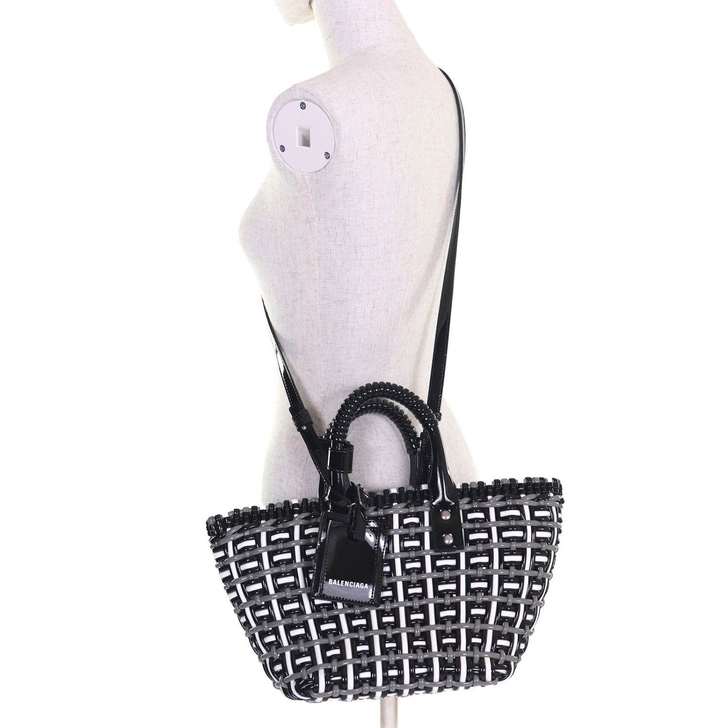 BALENCIAGA Shoulder Bag 671342 enamel Black gray white Bistro Basket Bag XS