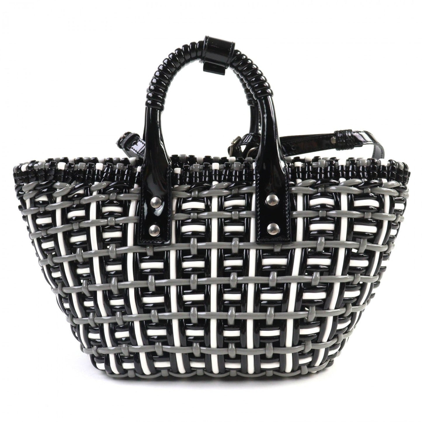 BALENCIAGA Shoulder Bag 671342 enamel Black gray white Bistro Basket Bag XS