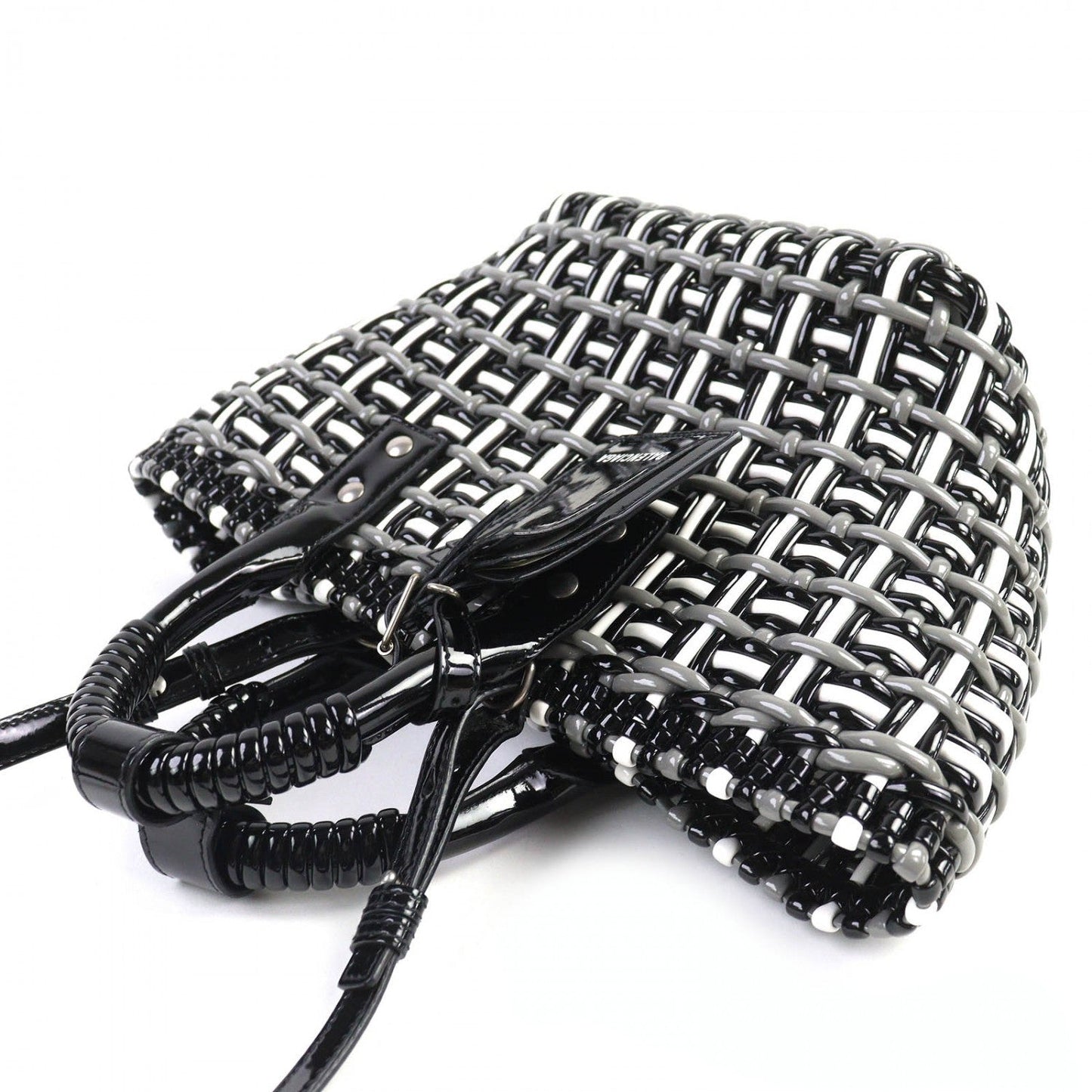 BALENCIAGA Shoulder Bag 671342 enamel Black gray white Bistro Basket Bag XS