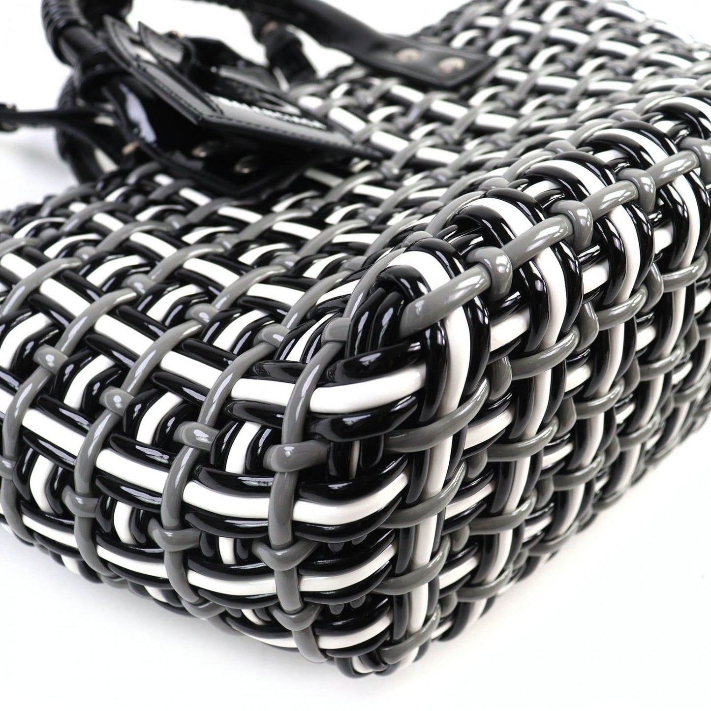 BALENCIAGA Shoulder Bag 671342 enamel Black gray white Bistro Basket Bag XS