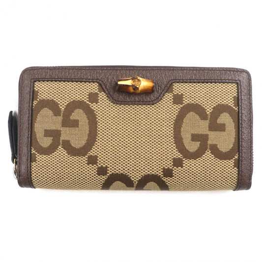 GUCCI Long Wallet Purse 658634 canvas Beige brown Bamboo Jumbo GG