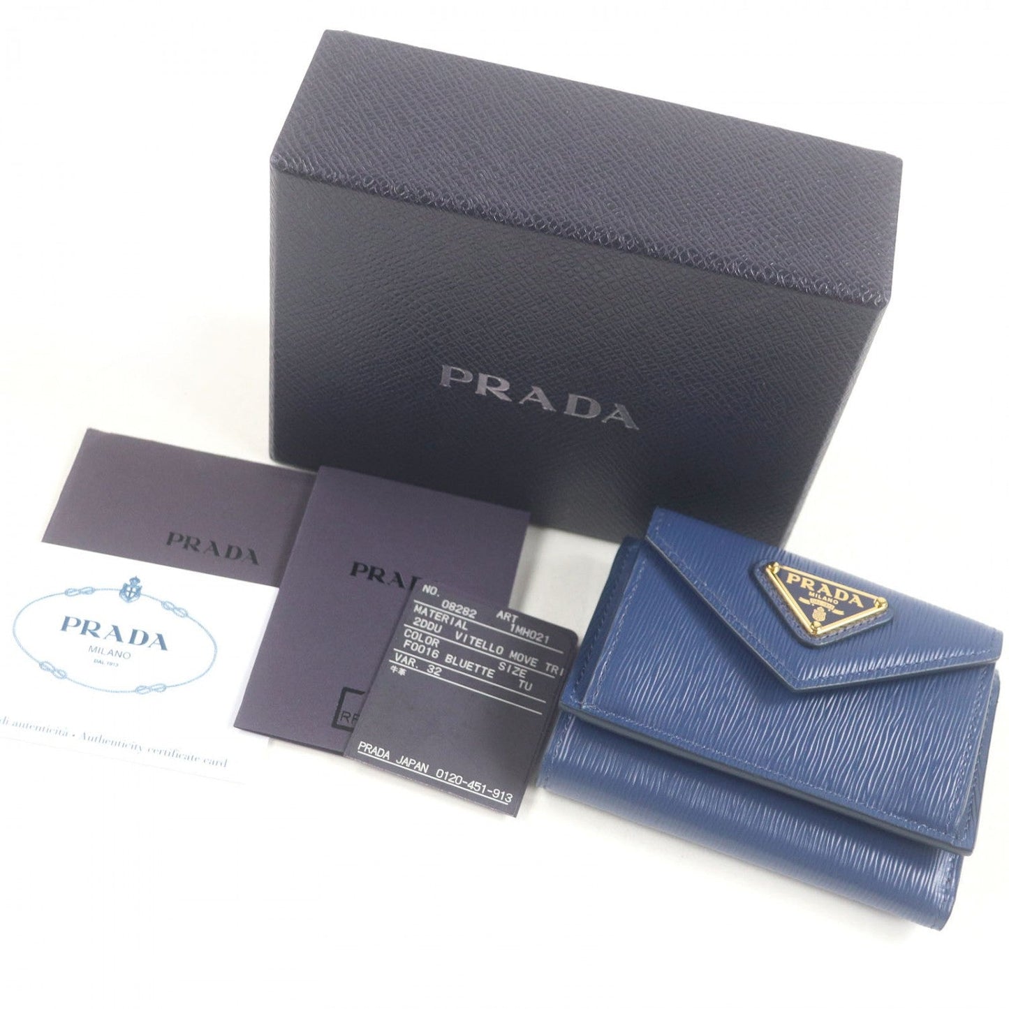 PRADA Tri-fold wallet 1MH021 leather BLUETTE