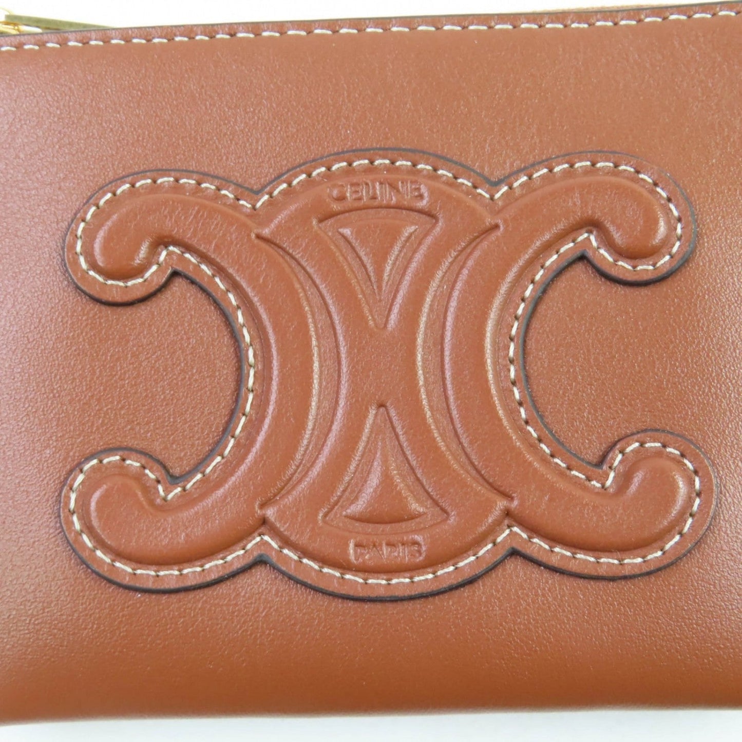 CELINE Coin case Calf leather Brown Cuir Triomphe Coin Purse