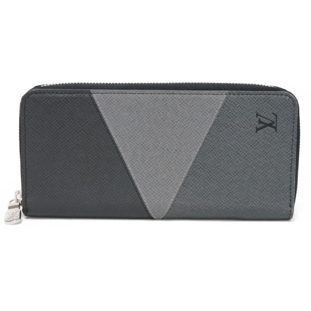 LOUIS VUITTON Long Wallet Purse M30731 Taiga leather (stamped) Noir Grey Trio Color New Zip Around RFID Taiga Zippy Wallet Vertical mens Used Authentic