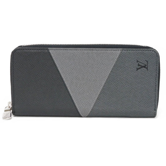 LOUIS VUITTON Long Wallet Purse M30731 Taiga leather (stamped) Noir Grey Trio Color New Zip Around RFID Taiga Zippy Wallet Vertical mens Used Authentic