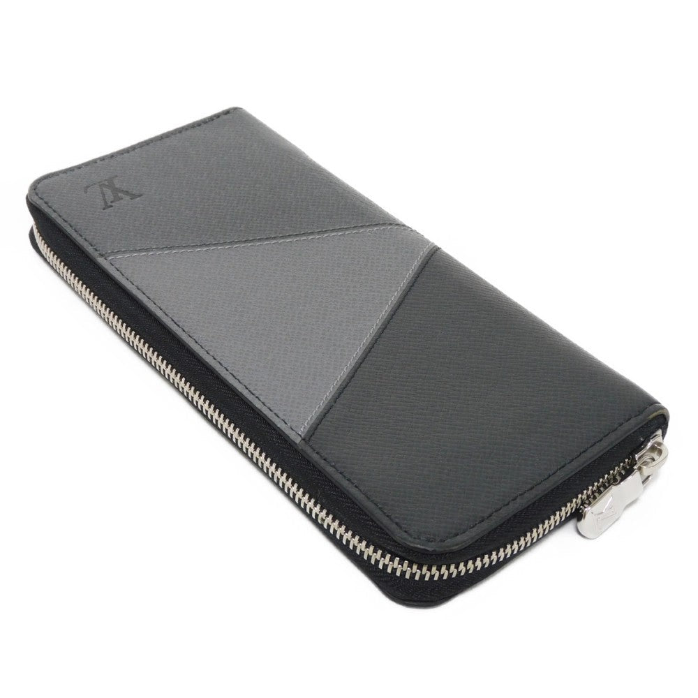 LOUIS VUITTON Long Wallet Purse M30731 Taiga leather (stamped) Noir Grey Trio Color New Zip Around RFID Taiga Zippy Wallet Vertical mens Used Authentic