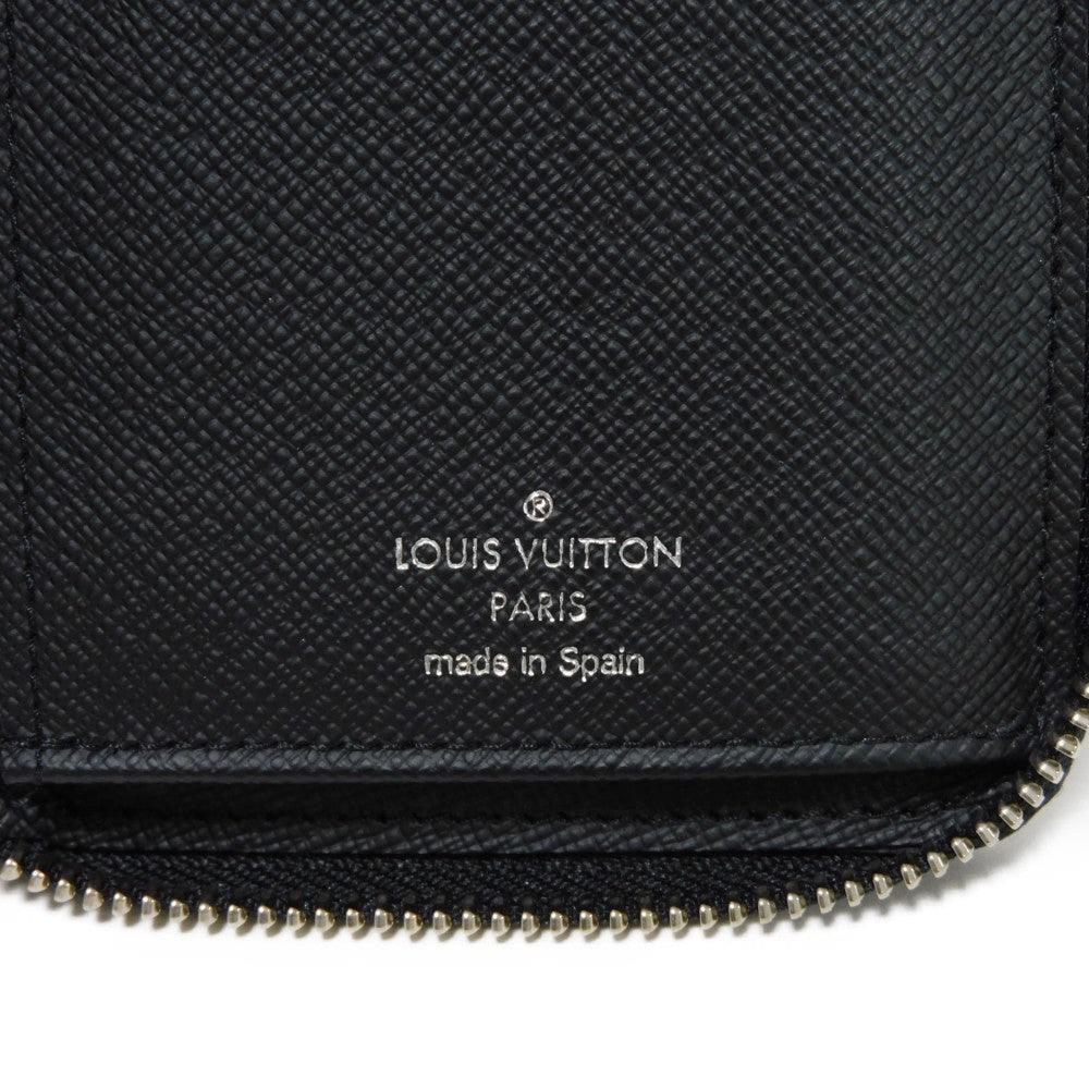 LOUIS VUITTON Long Wallet Purse M30731 Taiga leather (stamped) Noir Grey Trio Color New Zip Around RFID Taiga Zippy Wallet Vertical mens Used Authentic