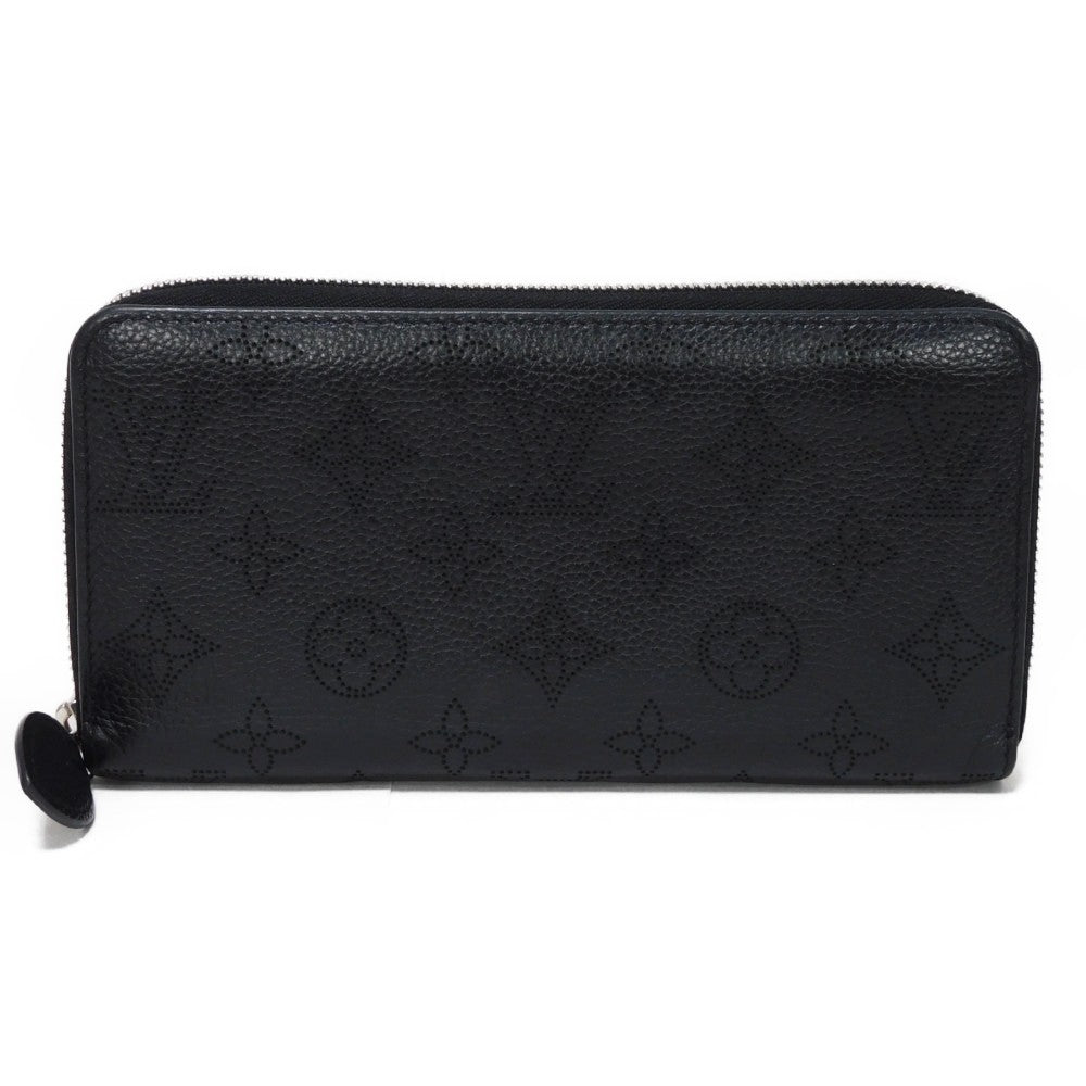 LOUIS VUITTON Long Wallet Purse M61867 Mahina leather (stamped) Noir LV Logo Flower Perforation Punching Black Monogram Mahina Zippy wallet mens(Unisex) Used Authentic