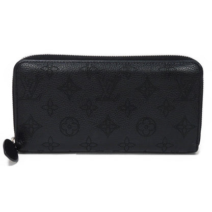 LOUIS VUITTON Long Wallet Purse M61867 Mahina leather (stamped) Noir LV Logo Flower Perforation Punching Black Monogram Mahina Zippy wallet mens(Unisex) Used Authentic