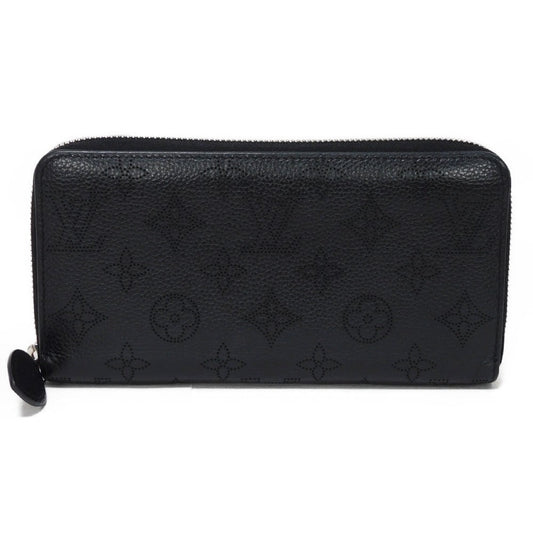 LOUIS VUITTON Long Wallet Purse M61867 Mahina leather (stamped) Noir LV Logo Flower Perforation Punching Black Monogram Mahina Zippy wallet mens(Unisex) Used Authentic
