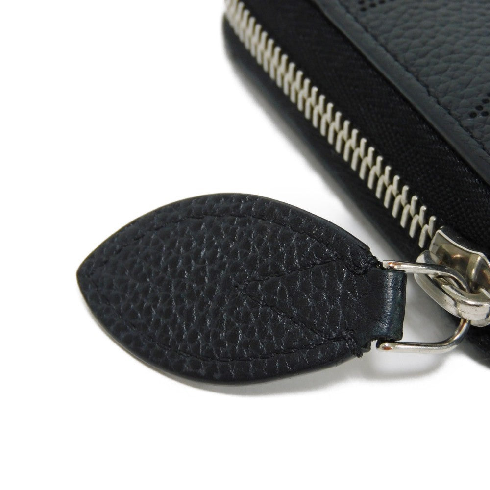 LOUIS VUITTON Long Wallet Purse M61867 Mahina leather (stamped) Noir LV Logo Flower Perforation Punching Black Monogram Mahina Zippy wallet mens(Unisex) Used Authentic