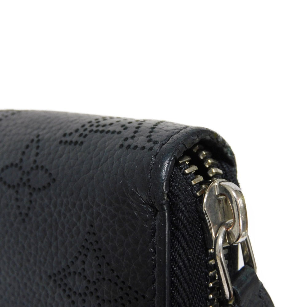 LOUIS VUITTON Long Wallet Purse M61867 Mahina leather (stamped) Noir LV Logo Flower Perforation Punching Black Monogram Mahina Zippy wallet mens(Unisex) Used Authentic