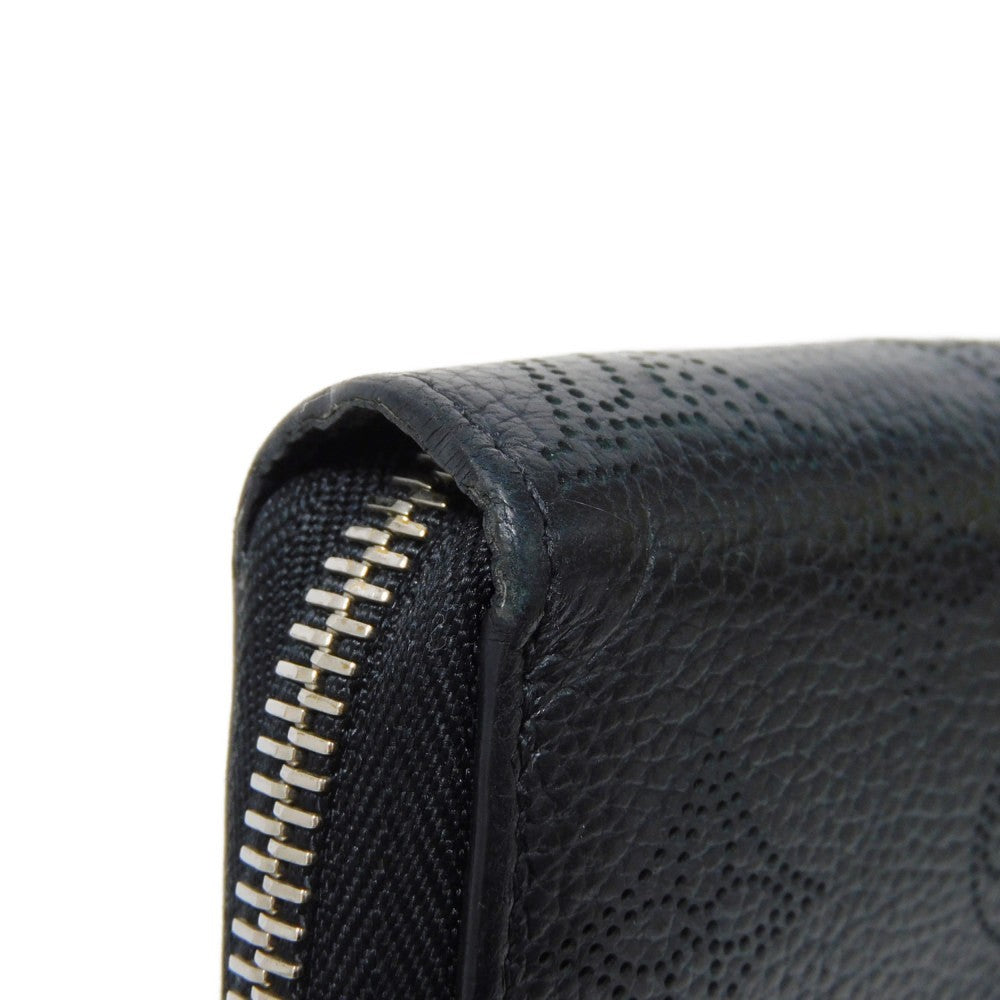 LOUIS VUITTON Long Wallet Purse M61867 Mahina leather (stamped) Noir LV Logo Flower Perforation Punching Black Monogram Mahina Zippy wallet mens(Unisex) Used Authentic