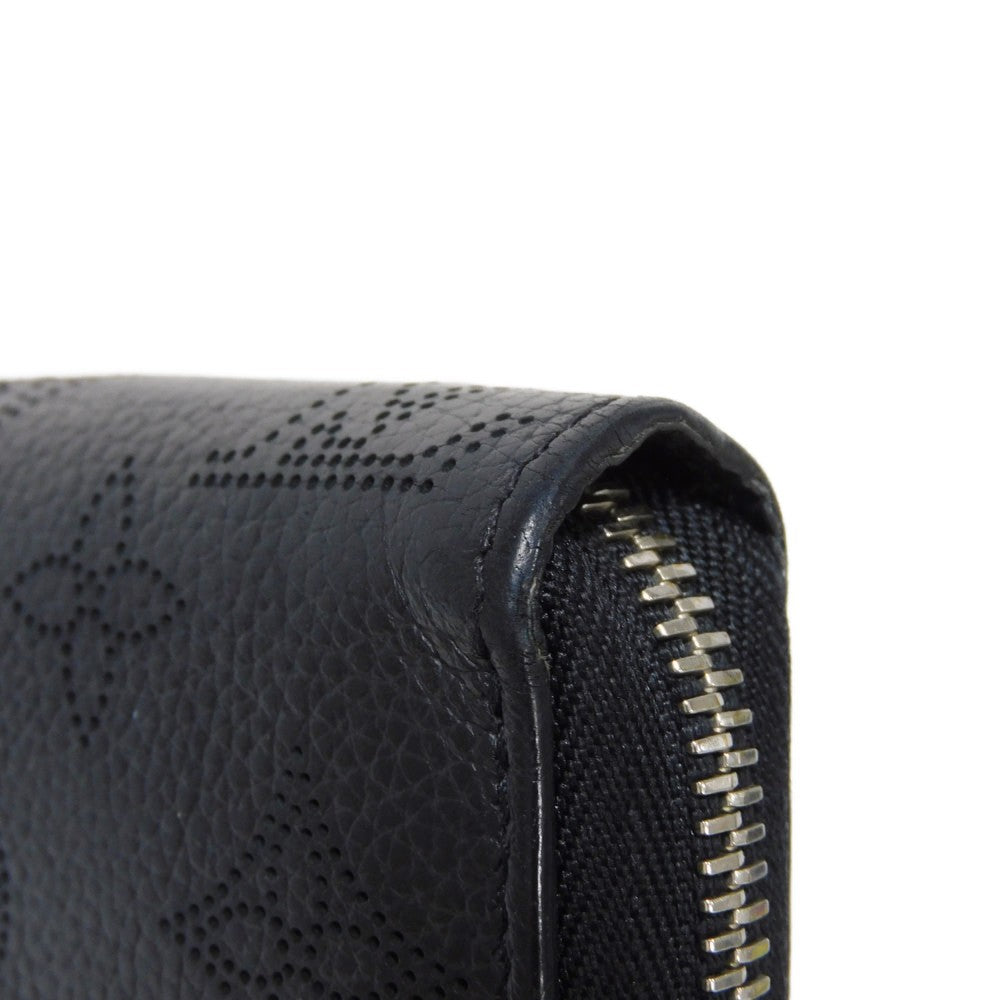 LOUIS VUITTON Long Wallet Purse M61867 Mahina leather (stamped) Noir LV Logo Flower Perforation Punching Black Monogram Mahina Zippy wallet mens(Unisex) Used Authentic