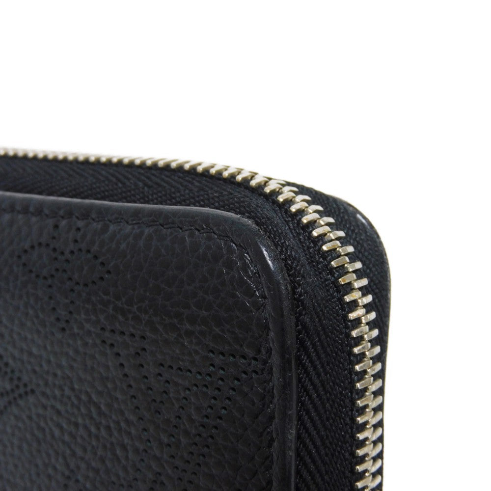 LOUIS VUITTON Long Wallet Purse M61867 Mahina leather (stamped) Noir LV Logo Flower Perforation Punching Black Monogram Mahina Zippy wallet mens(Unisex) Used Authentic
