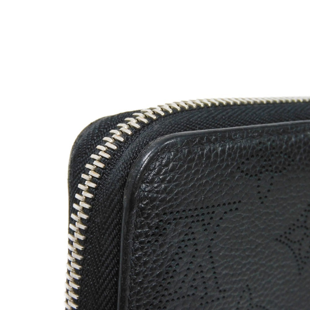LOUIS VUITTON Long Wallet Purse M61867 Mahina leather (stamped) Noir LV Logo Flower Perforation Punching Black Monogram Mahina Zippy wallet mens(Unisex) Used Authentic