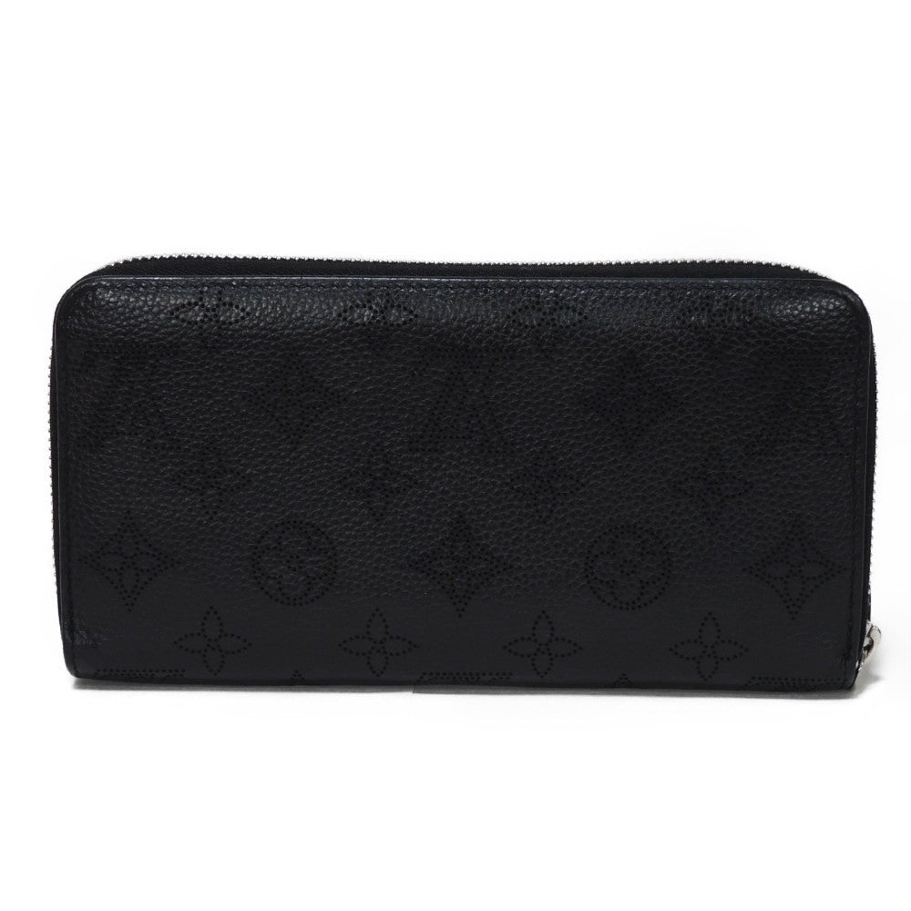 LOUIS VUITTON Long Wallet Purse M61867 Mahina leather (stamped) Noir LV Logo Flower Perforation Punching Black Monogram Mahina Zippy wallet mens(Unisex) Used Authentic