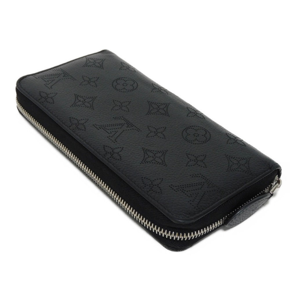 LOUIS VUITTON Long Wallet Purse M61867 Mahina leather (stamped) Noir LV Logo Flower Perforation Punching Black Monogram Mahina Zippy wallet mens(Unisex) Used Authentic