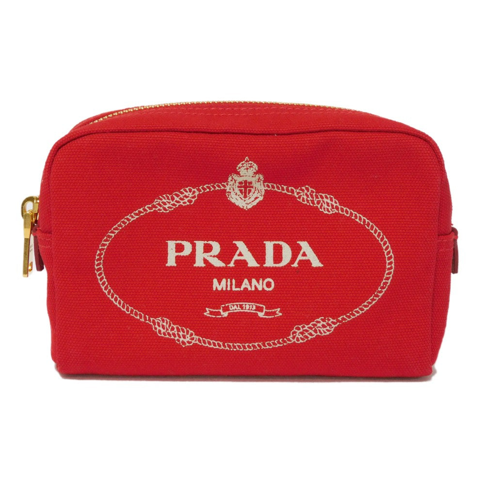 PRADA Clutch bag 1NA021 20L F0N50 cotton Rosso Red Stripe Unused logo Canapa pouch unisex(Unisex) Used Authentic