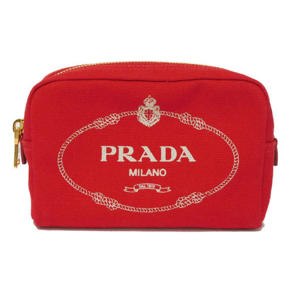 PRADA Clutch bag 1NA021 20L F0N50 cotton Rosso Red Stripe Unused logo Canapa pouch unisex(Unisex) Used Authentic
