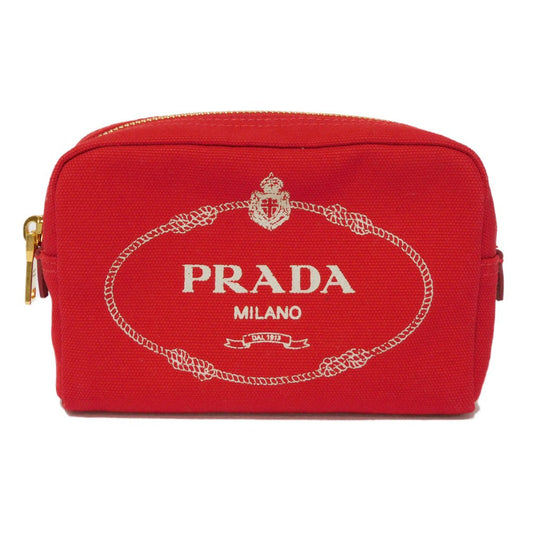PRADA Clutch bag 1NA021 20L F0N50 cotton Rosso Red Stripe Unused logo Canapa pouch unisex(Unisex) Used Authentic