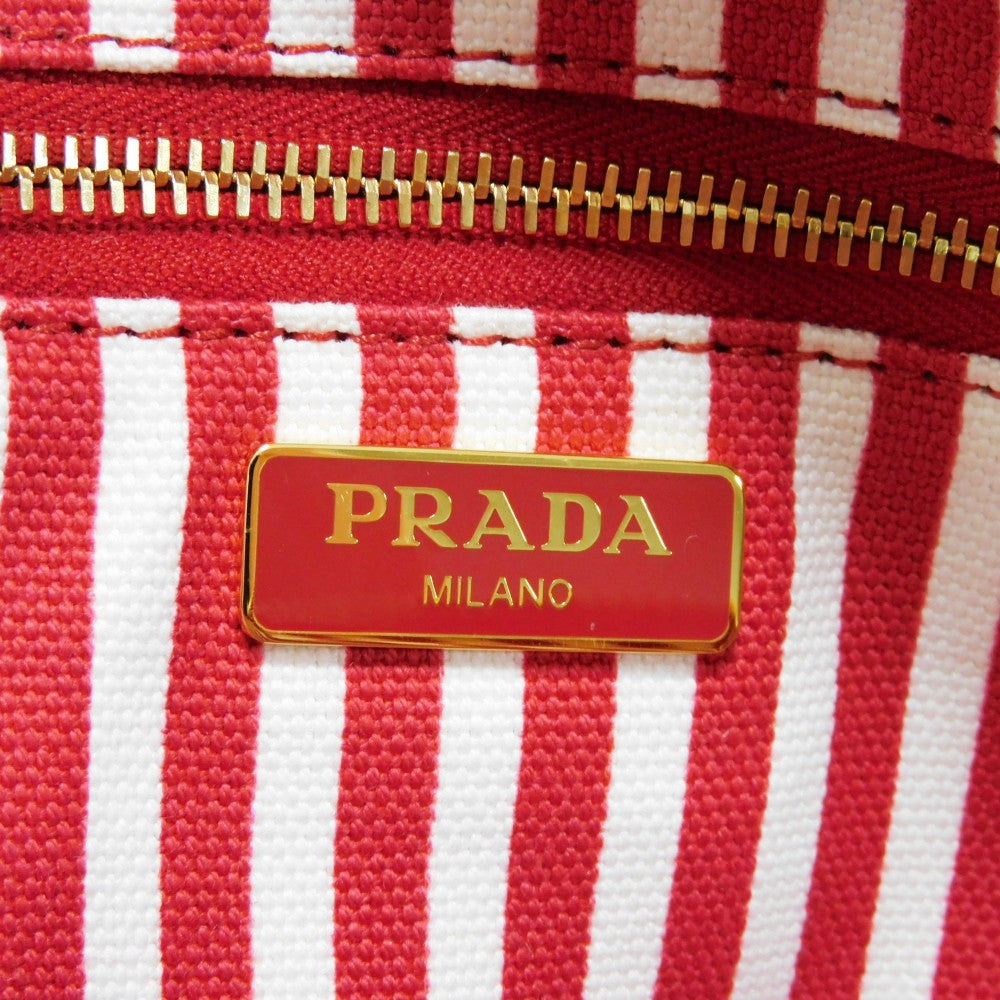 PRADA Clutch bag 1NA021 20L F0N50 cotton Rosso Red Stripe Unused logo Canapa pouch unisex(Unisex) Used Authentic