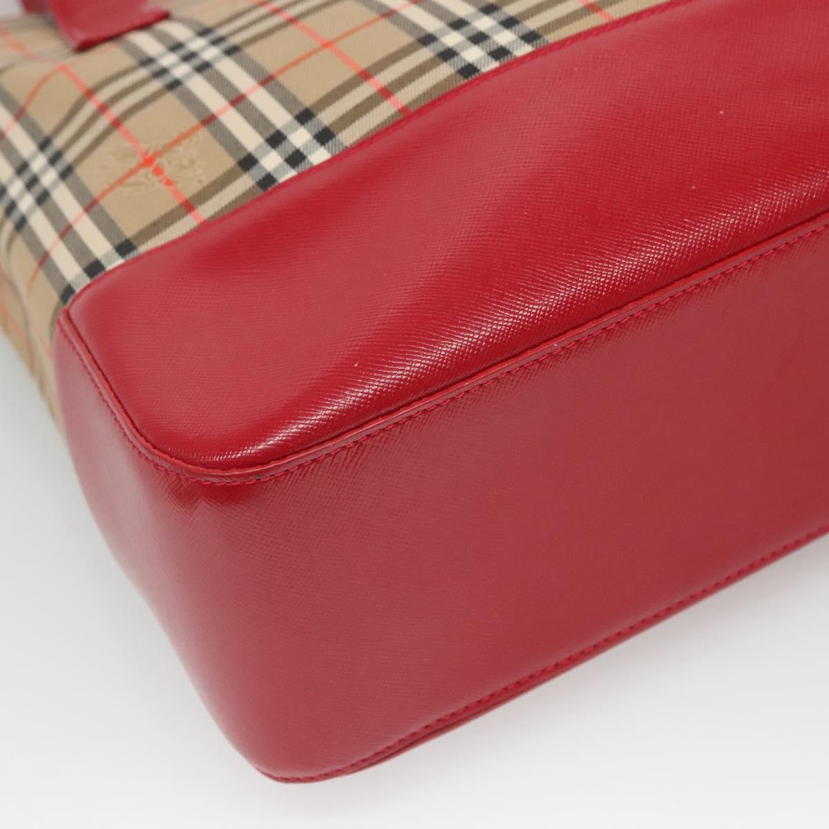 BURBERRY Nova Check Hand Bag Canvas Red Beige Gold