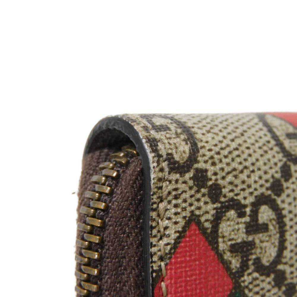 GUCCI Coin case 429232 GG Supreme canvas (polyurethane processing) x Calfskin leather beige Chevron Web Stripe Green GG Supreme compact zip around wallet unisex(Unisex) Used Authentic