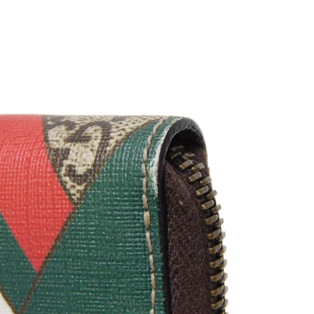 GUCCI Coin case 429232 GG Supreme canvas (polyurethane processing) x Calfskin leather beige Chevron Web Stripe Green GG Supreme compact zip around wallet unisex(Unisex) Used Authentic