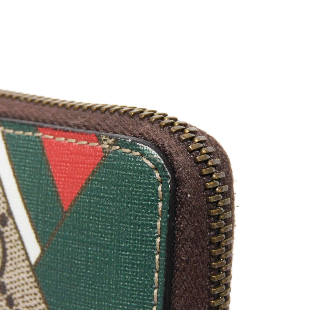 GUCCI Coin case 429232 GG Supreme canvas (polyurethane processing) x Calfskin leather beige Chevron Web Stripe Green GG Supreme compact zip around wallet unisex(Unisex) Used Authentic