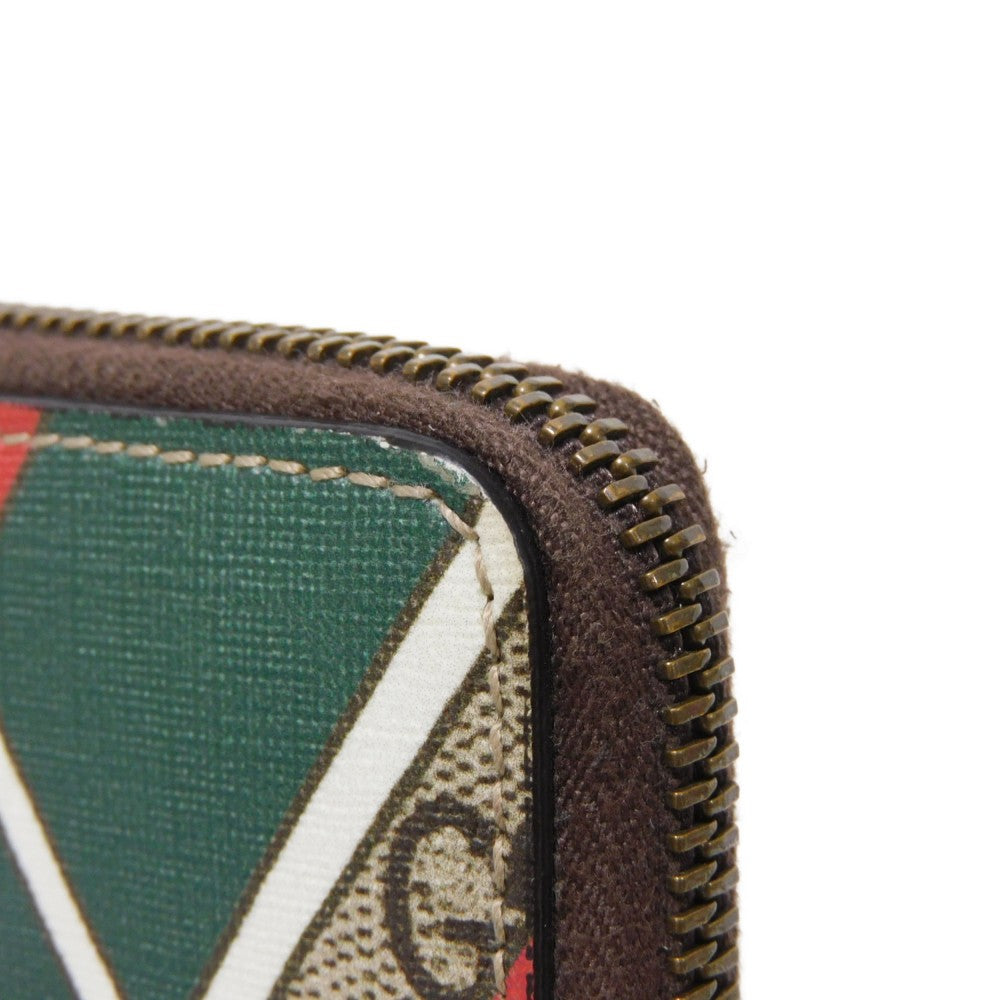 GUCCI Coin case 429232 GG Supreme canvas (polyurethane processing) x Calfskin leather beige Chevron Web Stripe Green GG Supreme compact zip around wallet unisex(Unisex) Used Authentic