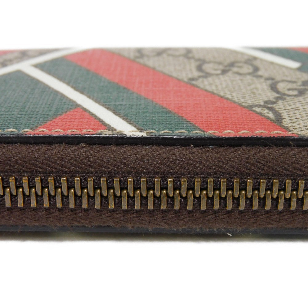 GUCCI Coin case 429232 GG Supreme canvas (polyurethane processing) x Calfskin leather beige Chevron Web Stripe Green GG Supreme compact zip around wallet unisex(Unisex) Used Authentic