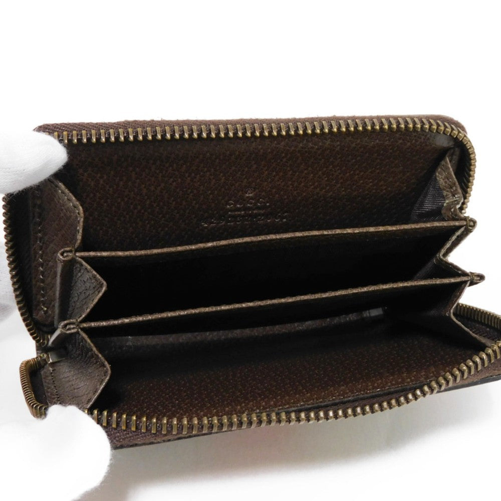 GUCCI Coin case 429232 GG Supreme canvas (polyurethane processing) x Calfskin leather beige Chevron Web Stripe Green GG Supreme compact zip around wallet unisex(Unisex) Used Authentic