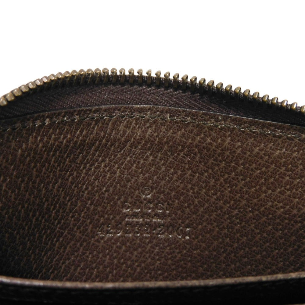 GUCCI Coin case 429232 GG Supreme canvas (polyurethane processing) x Calfskin leather beige Chevron Web Stripe Green GG Supreme compact zip around wallet unisex(Unisex) Used Authentic