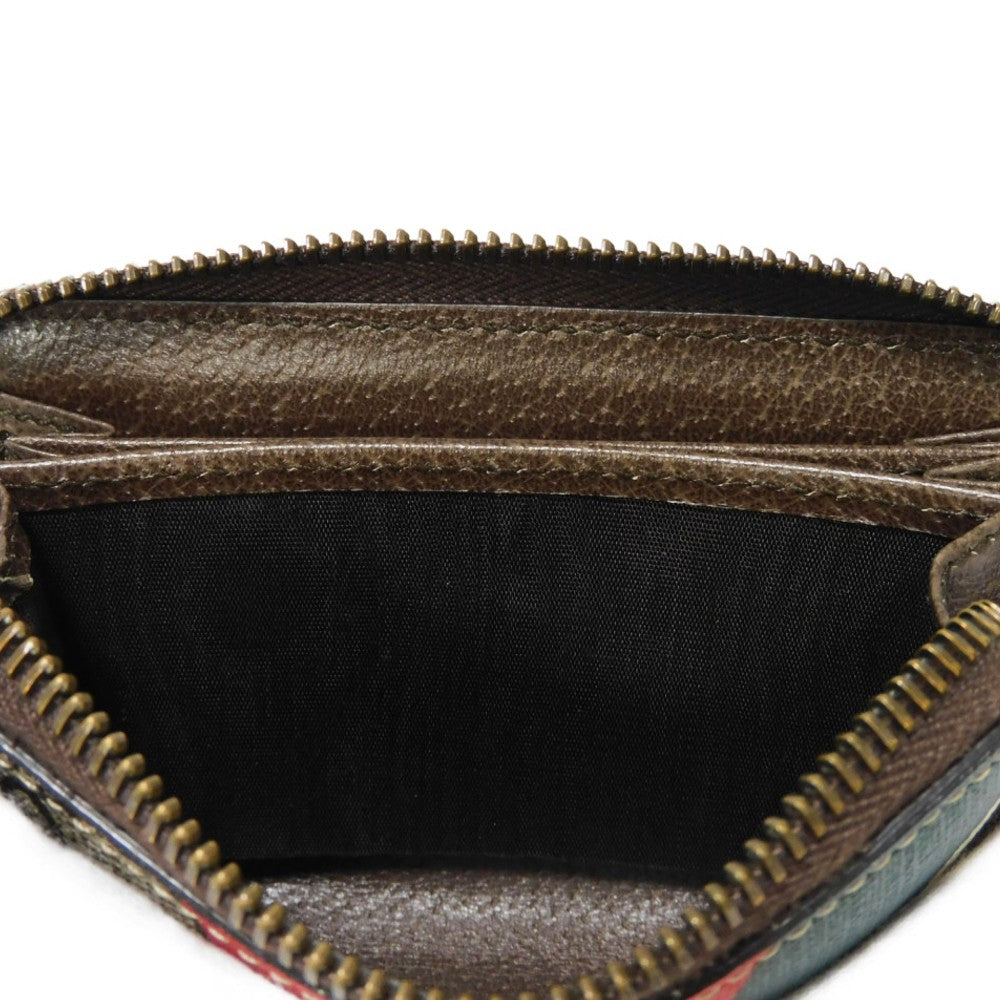 GUCCI Coin case 429232 GG Supreme canvas (polyurethane processing) x Calfskin leather beige Chevron Web Stripe Green GG Supreme compact zip around wallet unisex(Unisex) Used Authentic