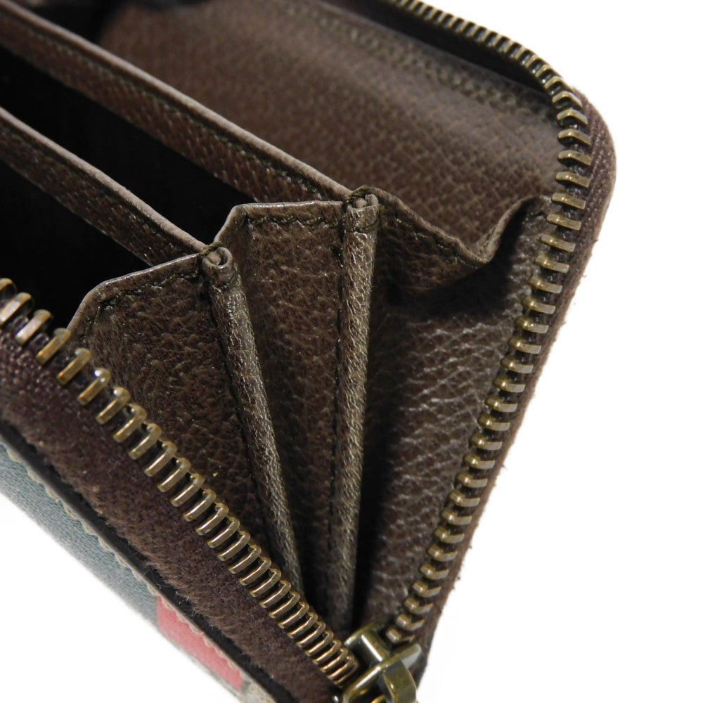 GUCCI Coin case 429232 GG Supreme canvas (polyurethane processing) x Calfskin leather beige Chevron Web Stripe Green GG Supreme compact zip around wallet unisex(Unisex) Used Authentic