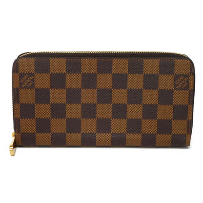LOUIS VUITTON Long Wallet Purse N41661 Damier canvas x grain leather (embossed) Ebene logo brown new zip around checkered pattern louis vuitton Damier Zippy wallet unisex(Unisex) Used Authentic