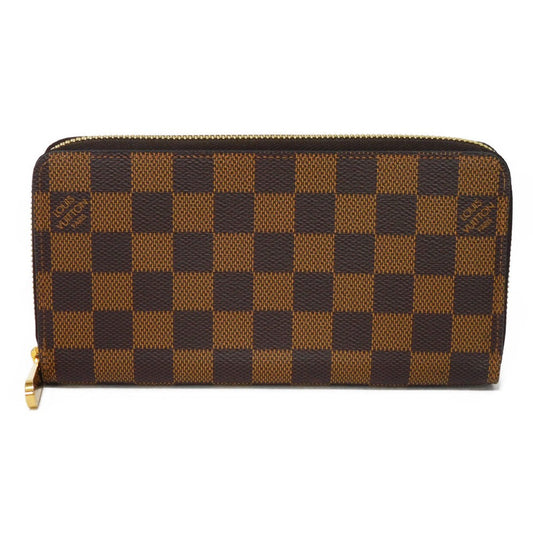 LOUIS VUITTON Long Wallet Purse N41661 Damier canvas x grain leather (embossed) Ebene logo brown new zip around checkered pattern louis vuitton Damier Zippy wallet unisex(Unisex) Used Authentic