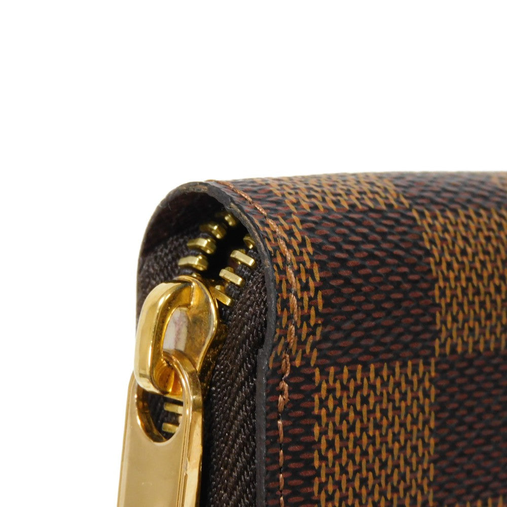LOUIS VUITTON Long Wallet Purse N41661 Damier canvas x grain leather (embossed) Ebene logo brown new zip around checkered pattern louis vuitton Damier Zippy wallet unisex(Unisex) Used Authentic