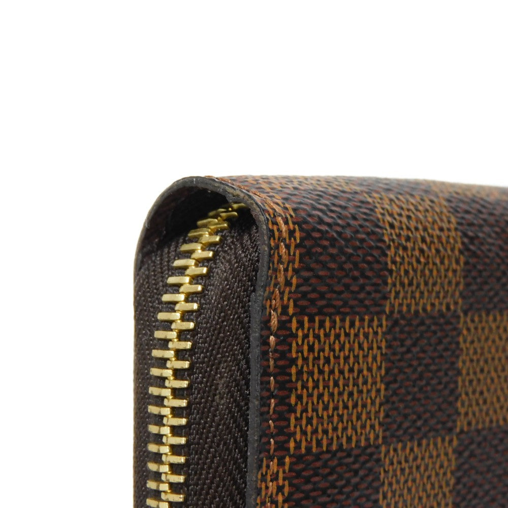 LOUIS VUITTON Long Wallet Purse N41661 Damier canvas x grain leather (embossed) Ebene logo brown new zip around checkered pattern louis vuitton Damier Zippy wallet unisex(Unisex) Used Authentic