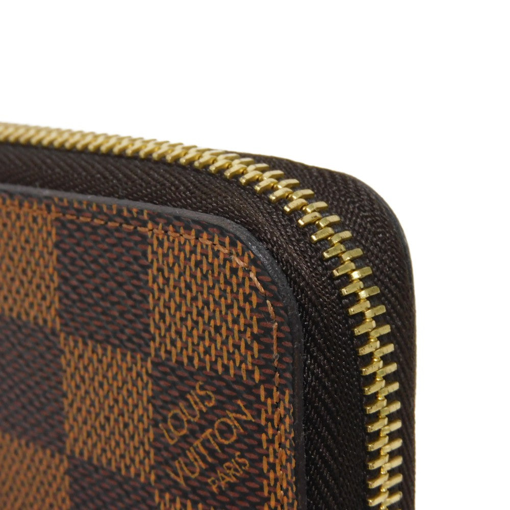 LOUIS VUITTON Long Wallet Purse N41661 Damier canvas x grain leather (embossed) Ebene logo brown new zip around checkered pattern louis vuitton Damier Zippy wallet unisex(Unisex) Used Authentic