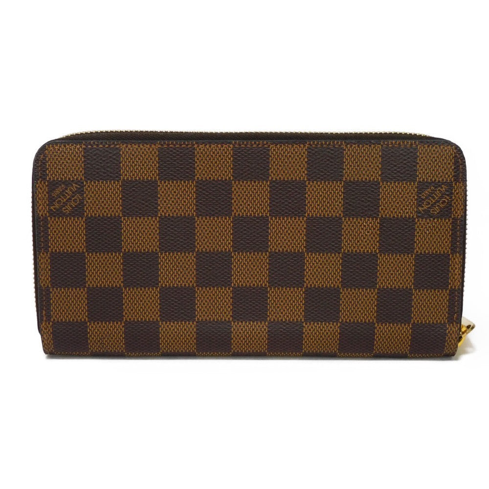 LOUIS VUITTON Long Wallet Purse N41661 Damier canvas x grain leather (embossed) Ebene logo brown new zip around checkered pattern louis vuitton Damier Zippy wallet unisex(Unisex) Used Authentic
