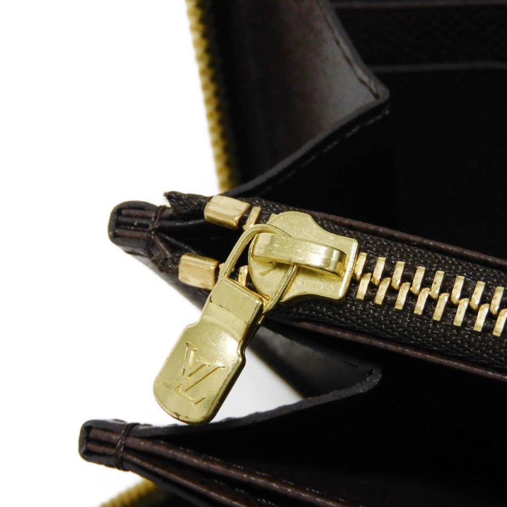 LOUIS VUITTON Long Wallet Purse N41661 Damier canvas x grain leather (embossed) Ebene logo brown new zip around checkered pattern louis vuitton Damier Zippy wallet unisex(Unisex) Used Authentic