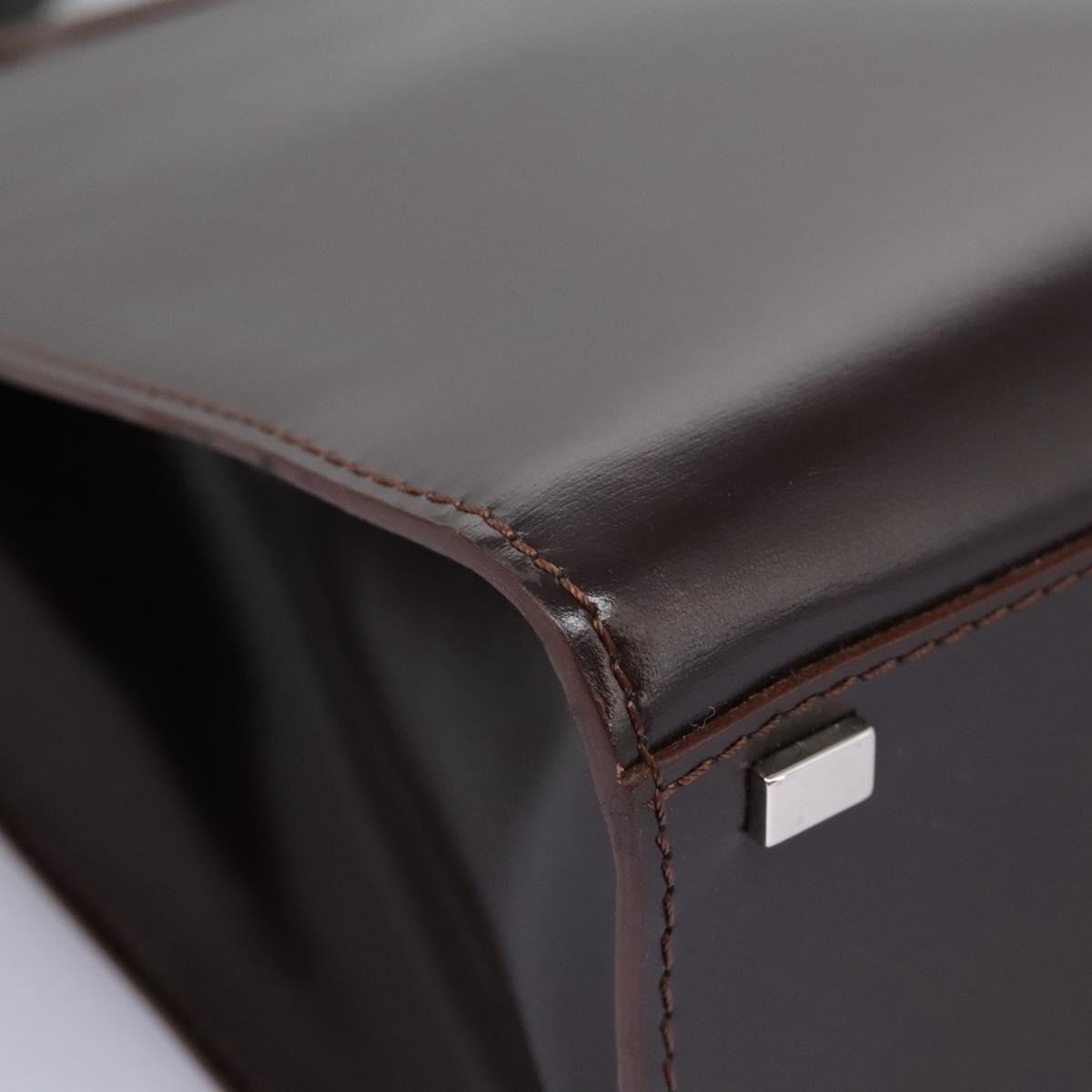 CELINE Hand Bag Leather Two Way Dark Brown Gold