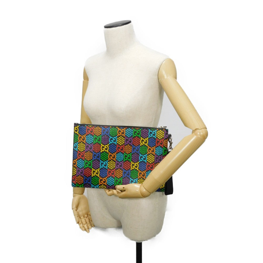 GUCCI Clutch bag 601087 H20BN 1058 GG psychedelic canvas x calf leather (embossed) multicolor Star Double G Black Handle Strap Business Bag GG Psychedelic Pouch mens Used Authentic