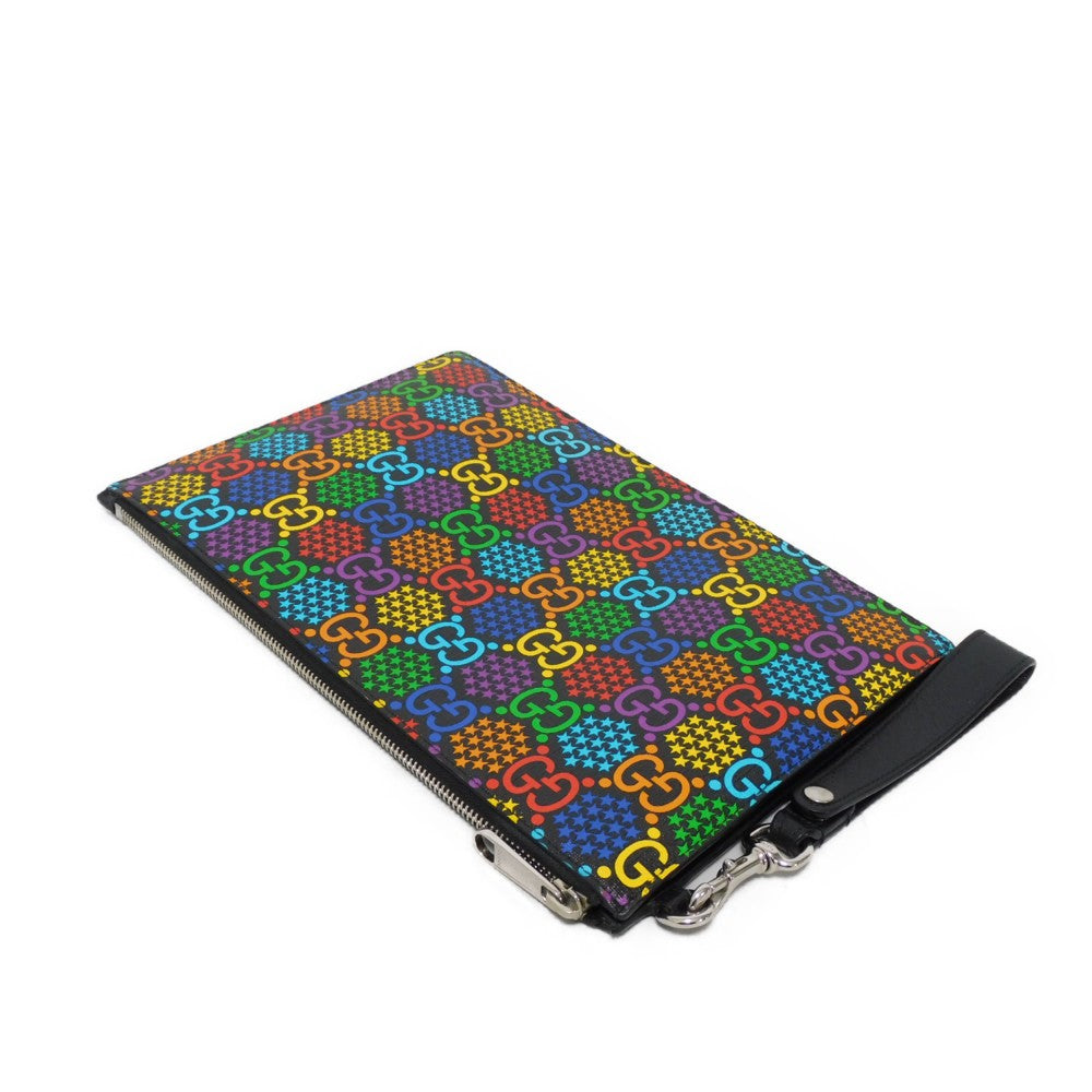 GUCCI Clutch bag 601087 H20BN 1058 GG psychedelic canvas x calf leather (embossed) multicolor Star Double G Black Handle Strap Business Bag GG Psychedelic Pouch mens Used Authentic