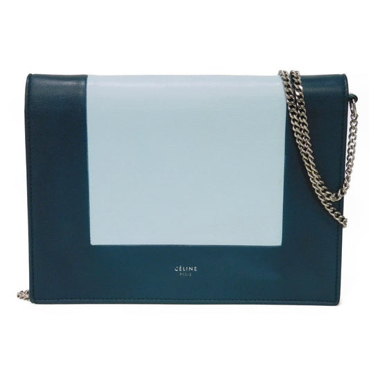 CELINE Shoulder Bag 107773 Smooth lambskin Light blue x dark green ChainShoulder Bag 2WAY Clutch Bag Old logo FRAME Evening Chain Wallet Women Used Authentic